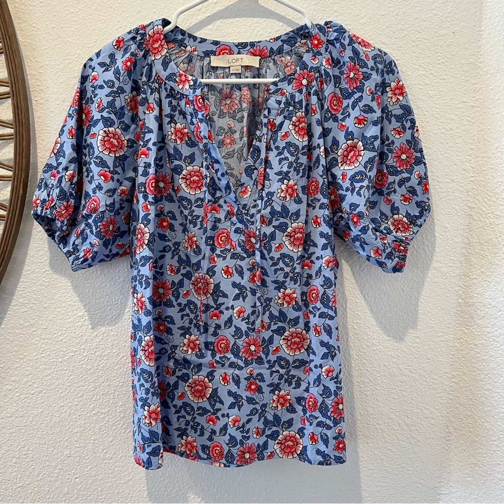 LOFT Floral Puff Sleeve Blouse